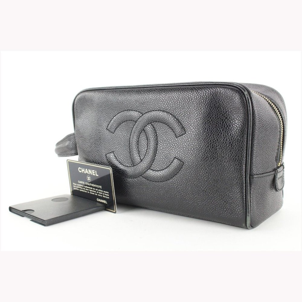 Chanel Black Caviar Dopp Toiletry Case Vanity Pouch 3CJ0113
